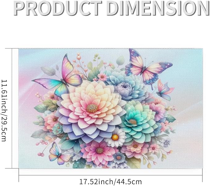 PVC Placemats Set of 1 Spring Flower Floral Wipeable Table Mats Washable Heat Resistant Non Slip Vinyl Dining Table Mat for Kithen Indoor Outdoor Patio Farmhouse Place Mats Decorative