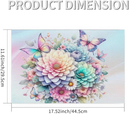 PVC Placemats Set of 6 Spring Flower Floral Wipeable Table Mats Washable Heat Resistant Non Slip Vinyl Dining Table Mat for Kithen Indoor Outdoor Patio Farmhouse Place Mats Decorative