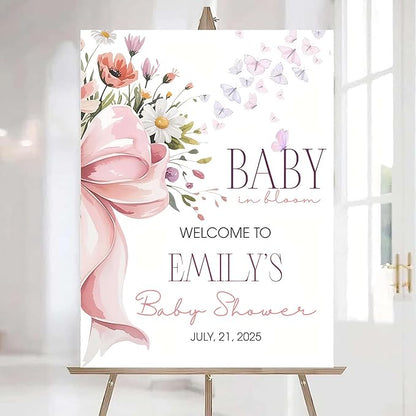 Editable Wildflower Baby Shower Welcome Sign, Personalized Boho Floral Baby Shower Sign, Spring Flowers Theme, Elegant Flower Decorations, Custom Name Signage for Boy or Girl #19