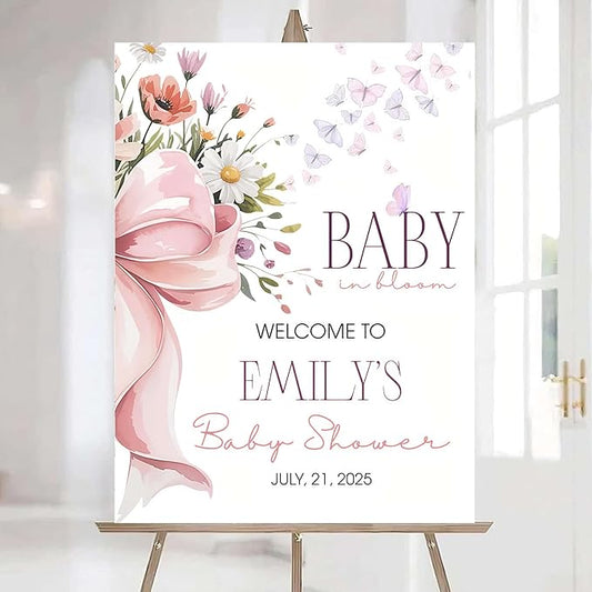 Editable Wildflower Baby Shower Welcome Sign, Personalized Boho Floral Baby Shower Sign, Spring Flowers Theme, Elegant Flower Decorations, Custom Name Signage for Boy or Girl #19