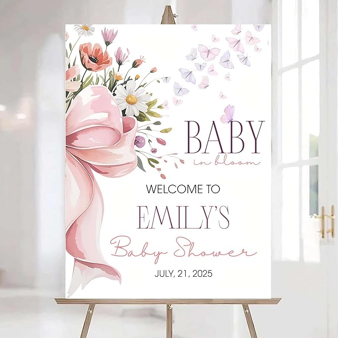 Editable Wildflower Baby Shower Welcome Sign, Personalized Boho Floral Baby Shower Sign, Spring Flowers Theme, Elegant Flower Decorations, Custom Name Signage for Boy or Girl #19