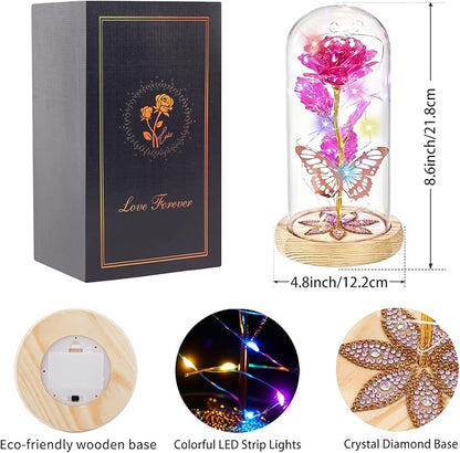 Beferr Christmas Birthday Gifts for Women, Mom Gifts for Christmas Galaxy Glass Rose Forever Preserved Flowers for Delivery Prime Rose in Glass Dome Xmas Gifts for Grandma Wife Sister Her, Pink