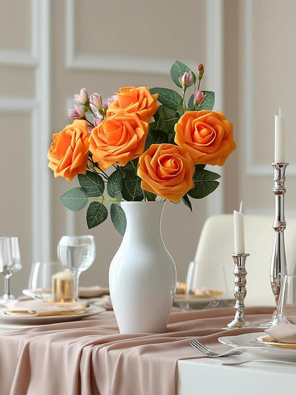 InnoGear Artificial Flowers, 50 Pcs Orange Rose Foam Fake Roses Bulk with Stems for Autumn Fall Decoration DIY Wedding Bouquets Centerpieces Bridal Shower Party Christmas Tree
