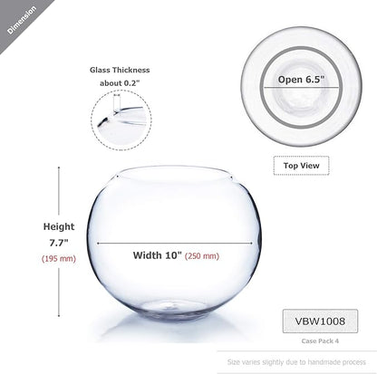 WGV Large Bowl Glass Vase, Diameter 9", Height 8", (Multiple Sizes Choices) Clear Round Bubble Vase Jar, Floral Planter Terrarium for Wedding Event Home Decor, 1 Piece (VBW1008)