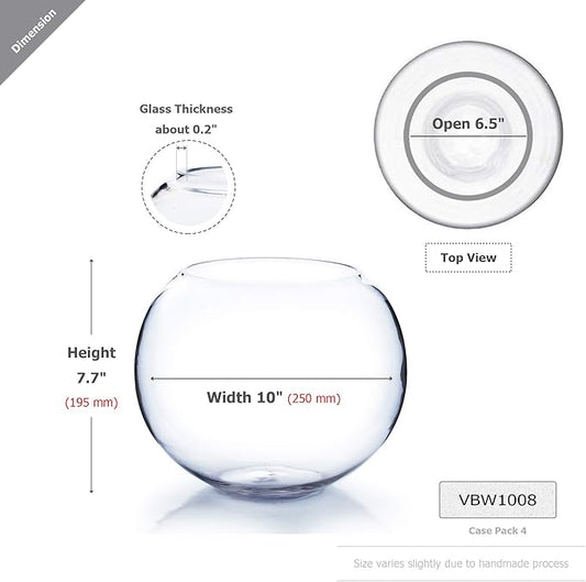 WGV Large Bowl Glass Vase, Diameter 9", Height 8", (Multiple Sizes Choices) Clear Round Bubble Vase Jar, Floral Planter Terrarium for Wedding Event Home Decor, 1 Piece (VBW1008)