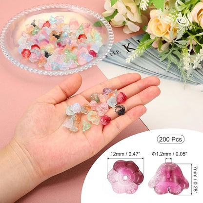 PATIKIL Glass Trumpet Flower Beads, 200 Pcs Gradient Flower Bead Charm for Jewelry Making DIY Craft, Bracelets, Earrings, Necklaces Decorations, Rose Red