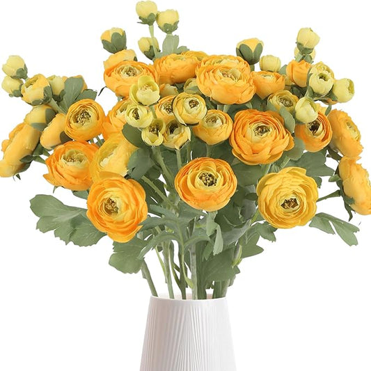 5PCS Ranunculus Artificial Flowers 60Heads Yellow Faux Peonies with Stem Real Touch 21.65" Silk Ranunculus Fake Flowers for DIY Craft Wedding Floral Arrangements Home Table Decor(Yellow)