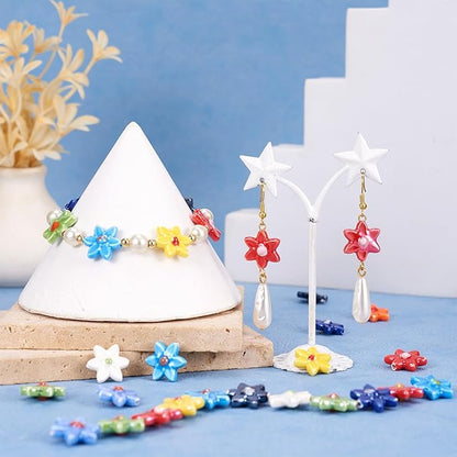Beadthoven 20pcs Flower Ceramic Beads Mixed Color 3D Flower Shaped Handmade Porcelain Beads Vintage Unique Colorful Floral Loose Craft Spacers for Bracelet Necklace Keychain Jewelry Making DIY