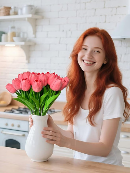 15 Pcs Artificial Tulip PU Fake Flower Realistic Touch Spring Summer Fake Flowers for Home Decor Outdoor Garden Parties and Wedding