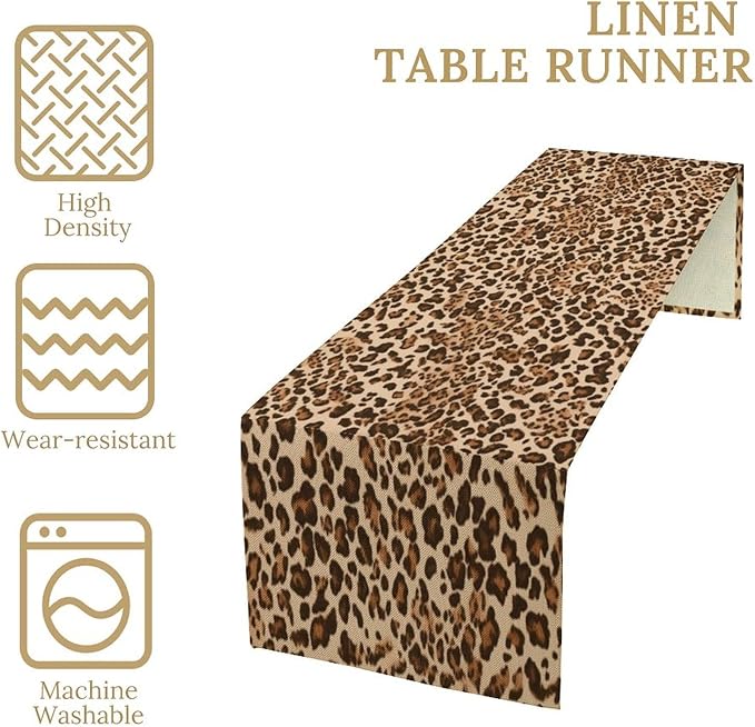 Leopard Skin Print Table Runner, Rustic Cottage Country Farmhouse Wildlife Safari Animal Skin Print Dinner Runner for Home Kitchen Dining Table Party Holiday Decor Brown 13x70in