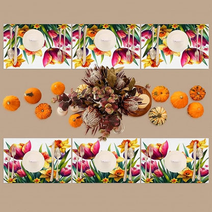 Spring Beautiful Flower Placemats Set of 1 PVC Vinyl Non Slip Table Mats Waterproof Heat Resistant Place Mats Washable Wipeable Dining Table Mat for Kitchen Party Indoor Outdoor Decorative