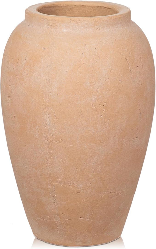 Handcrafted Flower Vase, 10.5" Tall Terracotta Vases, Vintage Rustic Ceramic Vase Décor, Wide Mouth, Matte Finish for Home Office Resto Café Decoration