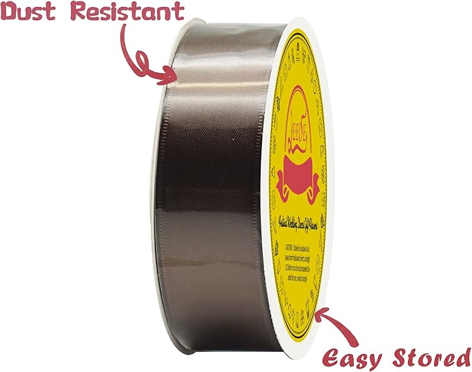 Double Face Brown Satin Ribbon 1 inch X 25 Yards Polyester Brown Ribbon for Gift Wrapping Very Suitable for Weddings Party Invitation Decorations and More