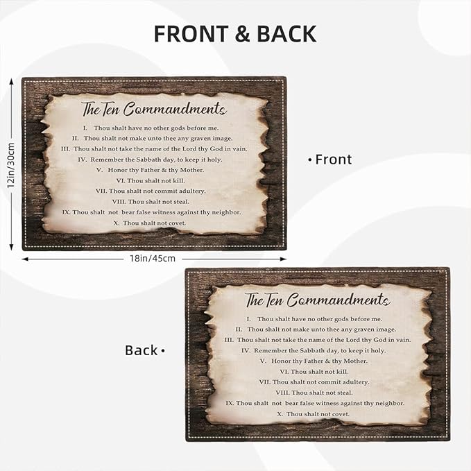 10 Commandments Placemats Set of 4, Ten Commandments Religious Place Mats Washable Double-Sided Table Mats for Kitchen Dining Room Home Party Indoor 4 PCS 12x18 Inch