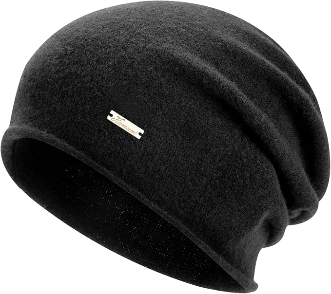 100% Wool Slouchy Beanie, Warm Beanie Hats for Women Breathable Knitting Skull Beanies Cap for Spring Fall Winter