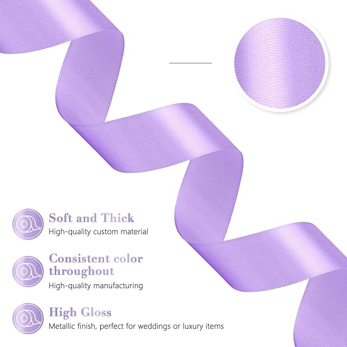 Lavender Ribbon 1 Inch 60 Yards, Light Purple Satin Ribbon for Crafts, Gift Wrapping, Flower Bouquet, Graduation Lei, Baby Shower, DIY Bows, Christmas, Easter