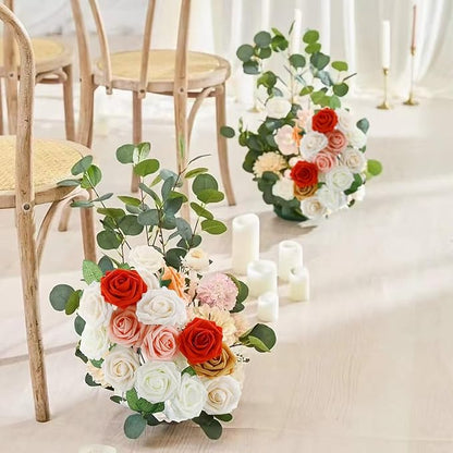 [25PCS] Orange Roses Artificial Flowers with Long Stem Real Touch Fake Foam Roses for Decoration DIY Wedding Bouquets Centerpieces Bridal Shower Flower Arrangements Home Decor