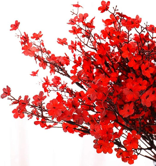6PCS Artificial Baby Breath Flowers Fake Silk Real Touch DIY Floral Bouquets Decor Wedding Party Decoration Arrangements(Red)