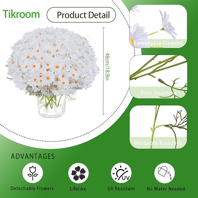 Artificial Daisy Flowers 18" White UV Resistant Outdoor Fake Flowers Faux Daisies with Stems for Home Garden Wedding Vase Decor Silk Wildflowers 20 Bundles