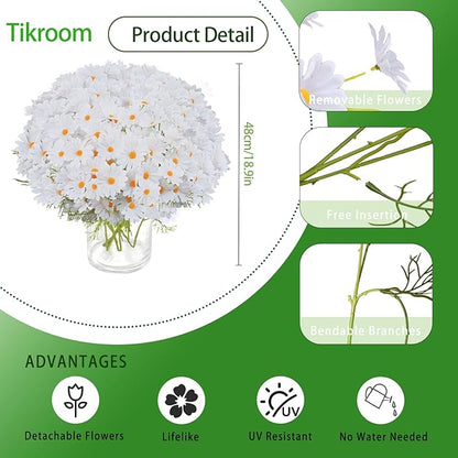 Artificial Daisy Flowers 18" White UV Resistant Outdoor Fake Flowers Faux Daisies with Stems for Home Garden Wedding Vase Decor Silk Wildflowers 20 Bundles