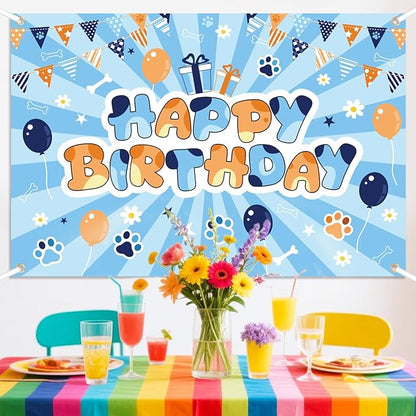 Dog Happy Birthday Backdrop, Cute Cartoon Theme Dog Paw Balloons Pennant Print Wall Backdrop Decor Photo Banner Props for Boys Girls Birthday Party Decorations Supplies