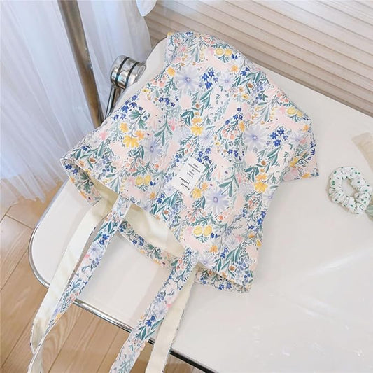Cotton Canvas Tote Bag Reusable Soft Grocery Cloth Bag Floral Shoulder Bag for Beach Travel Shopping
