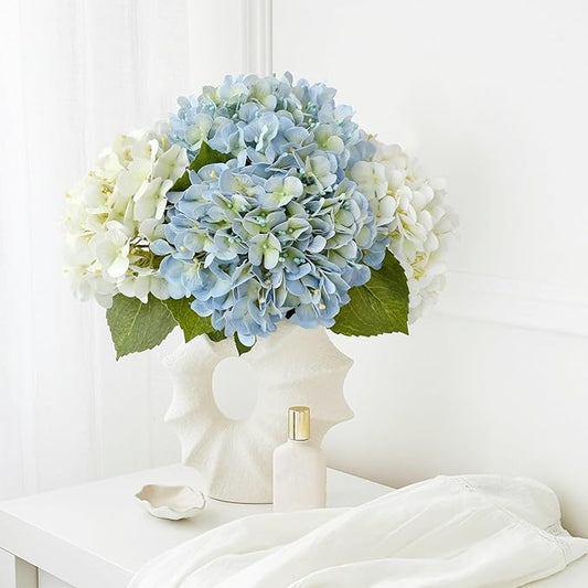 4 Pcs 20'' Real Touch Hydrangeas 2 White 2 Light Blue Artificial Hydrangeas Flowers Faux Latex Hydrangea for Kitchen Living Room Porch Home Decor Baby Shower Party Wedding Table Centerpiece