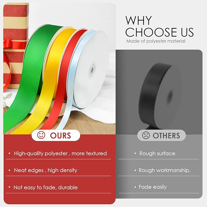 100 Yards 1 inch Satin Ribbon, Fabric Ribbon Solid Color Perfect for Gift Wrapping, Wedding, Handmade Bows, Floral Bouquets and Party Decoration(red)