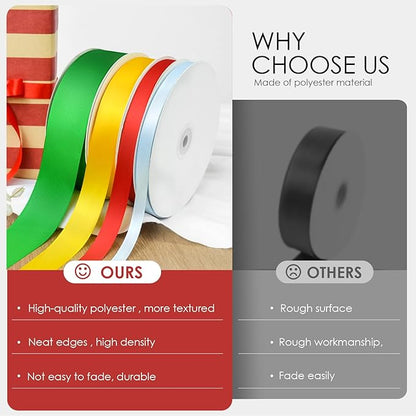 100 Yards 1 inch Satin Ribbon, Fabric Ribbon Solid Color Perfect for Gift Wrapping, Wedding, Handmade Bows, Floral Bouquets and Party Decoration(red)