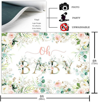 Avezano Greenery Girl Oh Baby Backdrop for Baby Shower Decoration Photography Background Blush Pink and Gold Floral Eucalyptus Greenery Leaves Baby Girl's Shower Party Photoshoot (8x6ft)