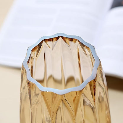 Amber Glass Vase - Modern Tall/Short Ribbed Vase for Flowers & Candles - Amber H11.8" Centerpiece HomeDecor