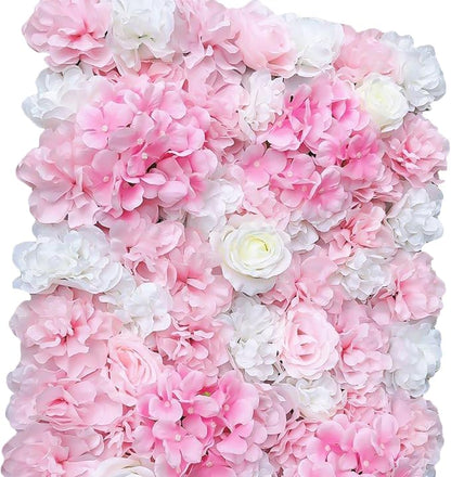 12 Pcs Artificial Flower Wall Panel 3D Silk Fabric Floral Backdrop Flower Wall Decor for Wedding Party Event Photo Stage (White Dahlia + Deep Champagne)