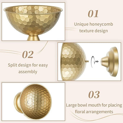 Sziqiqi Urn Vase Gold Centrepiece: 5.5in Small Vintage Vases Set for Table Decorations - Wedding Vase Elegant for Floral Arrangement - Metal Honeycomb Flower Pot for Party Reception Dinner Table