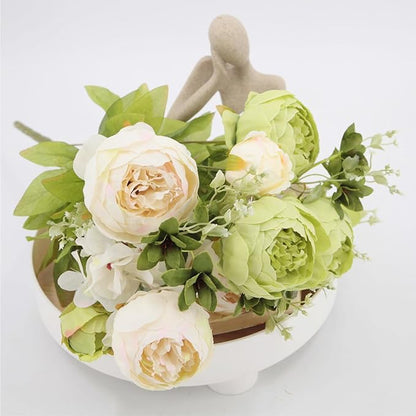 FagusHome 25 Pcs Silk Peony Artificial Flower Heads 4 inch Fake Peony Flowers Heads with Stems Artificial Peony Flower Heads in Bulk Wholesale for Wedding Home Decor (Light Green)