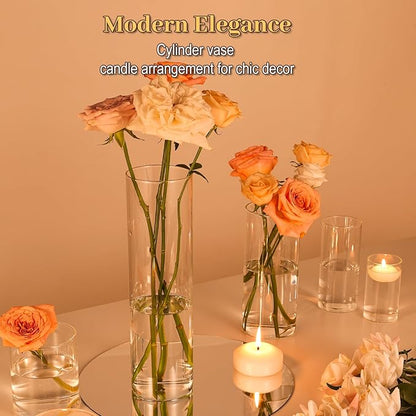 12Pcs Glass Cylinder Vases 12 Inch Tall Clear Flower Vases for Centerpieces Wedding Decoration, Hurricane Floating Candle Holder for Party Table Home Decor