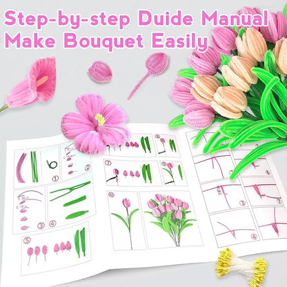 ZEIZHUBN 300 Pieces Pipe Cleaners, Pipe Cleaners Flower Bouquet Kit, Flower Making Kit with Floral Wires Tape, Art and Craft Supplies Projects DIY Decoration Holiday Party Birthday Gifts