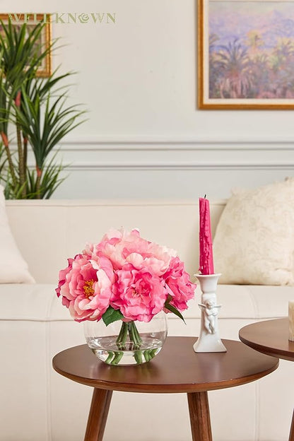 Artificial Flowers in Vase, Silk Peonies Bouquet for Vase with Faux Water, Fake Peony Flower Arrangement for Home Wedding Birthday Party Dining Table Centerpiece New Year Decor Mom's Gift (Pink)