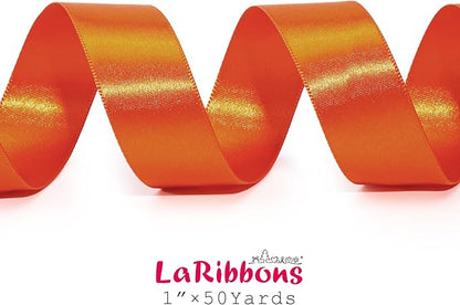LaRibbons Orange Satin Ribbon 1 Inch 50 Yards Luxury Double Faced Russet Orange Silk Ribbon for Flower Bouquet Crafts Gift Wrapping Wedding Fall Decoration