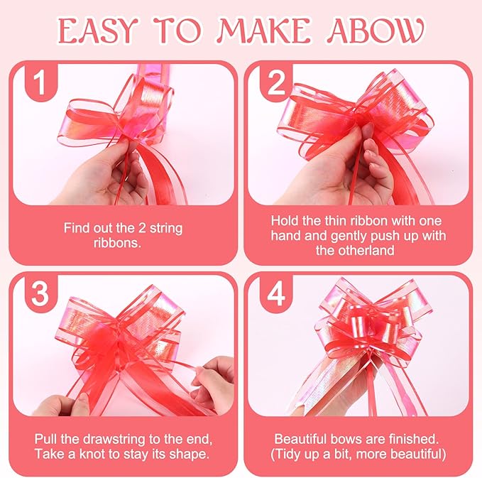 24PCS Classic Red Pull Bows for Gift Wrapping, 6" Large Pre-Tied Decorative Bows for Christmas, Wedding, Birthday, Party Decors, Reusable Instant Floral Decors for Gifts, Bouquets, Baskets