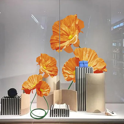 Artificial Paper Flower Decoration, Artificial Fake Flowers with Stems, for Wedding Background Decor, Shop Window Display,Photography Props, Banquet, Centerpieces 3 Pack (Orange)