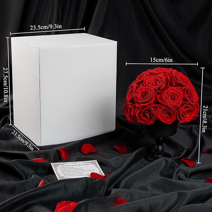 Eternal Rose Dome with Vintage Pedestal, 23 Forever Preserved Roses Arrangement for Home Decoration, Ideal Gift for Christmas,Valentine's Day, Mother's Day, Birthdays-Red