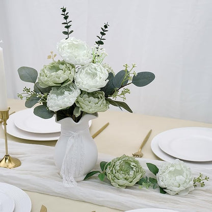 Artificial Flowers, 16pcs Artificial Roses for DIY Wedding Bouquets Centerpieces Arrangements, Sage Green Peonies Flowers with Stem for Bridal Shower Party Home Decorations