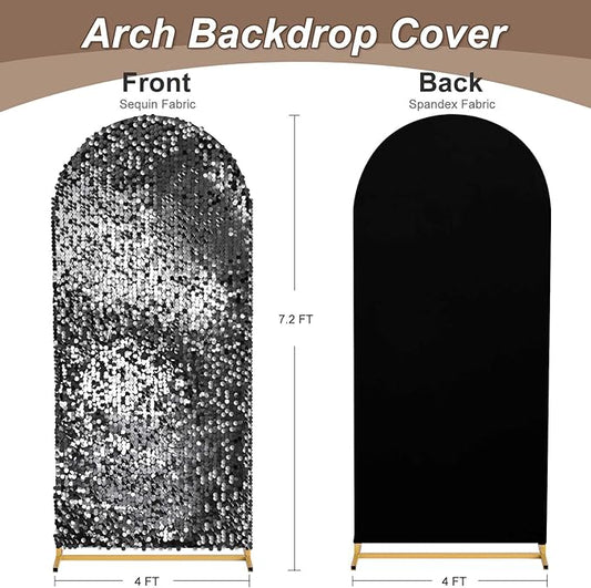 7.2FT Black Sequin Backdrop Cover: Big Payette Glitter Fabric Arch Covers for Birthday Party Baby Shower Decorations