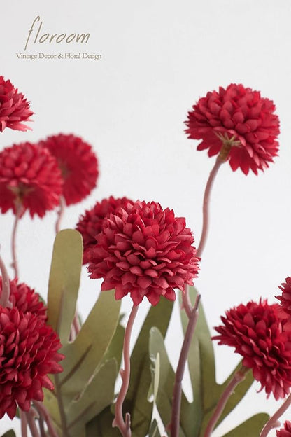Floroom 6pcs Dark Red Faux Silk Mums Artificial Flowers, Bulk Fake Small Mini Chrysanthemums with Stems for DIY Wedding Centerpieces Floral Arrangements Vase Fillers Home Decorations