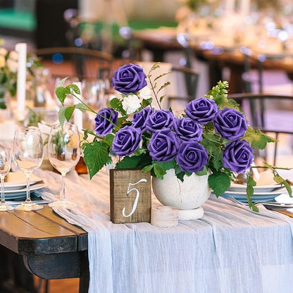 Artificial Flowers Realistic Roses, 50pcs Real Looking Fake Roses with Stem for DIY Wedding Bouquets Centerpieces Bridal Shower Party Home Romantic Decorations (Regular 3" - 50pcs, Dark purple)