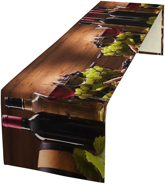 Red White Wine Table Runner Wine Glasses Grape Vintage Wooden Board Dinner Runner for Farmhouse Cabin Home Kitchen Dining Holiday Wedding Party Decor 13x60in