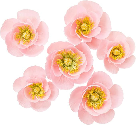 Paper Flowers Decorations for Wall - Flower Wall Decorations - Large Flowers Decorations for Wedding Wall Room Decoration Bridal Shower Baby Shower (6, Pink)