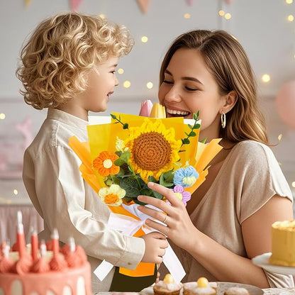 Crochet Flowers Bouquet, Handmade Crochet Sunflower No Maintenance Flower Bouquet for Teacher's Day Mother's Day, Birthday, Wedding, Home Decor(Medium-Orange Sunflower)