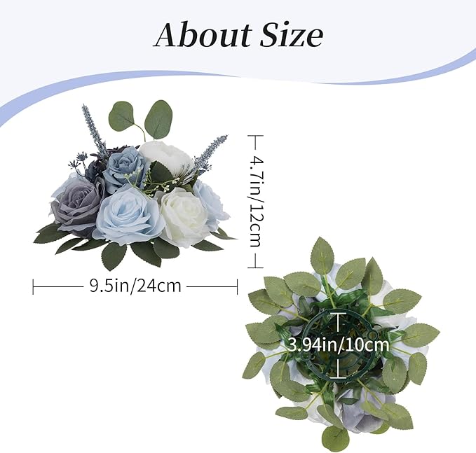 BLOSMON Artificial Flowers Ball Wedding Centerpieces 2 Pcs Dusty Blue Rose Artificial Flower Center Pieces Decoration for Table Silk Kissing Ball Floral Bouquet Arrangements Home Party DIY Decor
