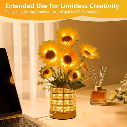 Sunflower LED Lamp,USB Rechargeable Touch Night Light, 3 Color Stepless Dimmable,Small Battery Flower Decor for Bedroom, Restaurant, Bar – Birthday, Mother’s Day,Wedding Gifts for Women,Mom